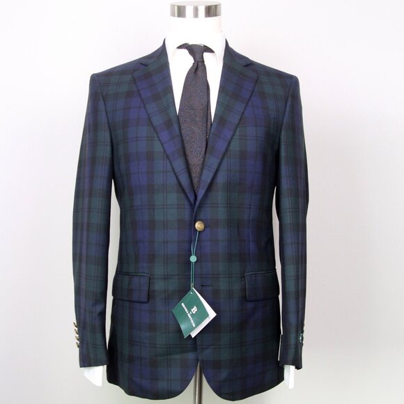 B Brooks Brothers Mens Classic-Fit Wool Sport Coat Blazer Jacket Green Plaid 38R - Picture 1 of 12